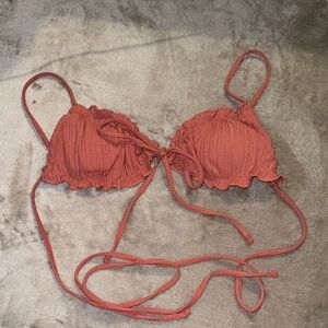 Pink lettuce trim Ribbed Bikini Top